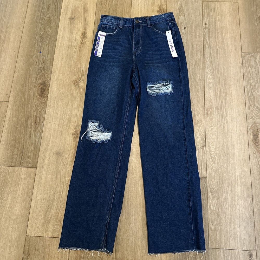 Gigi Jeans 90's‎ Jeans Junior 11 Dark Wash Distressed High Rise Crop Hem NEW